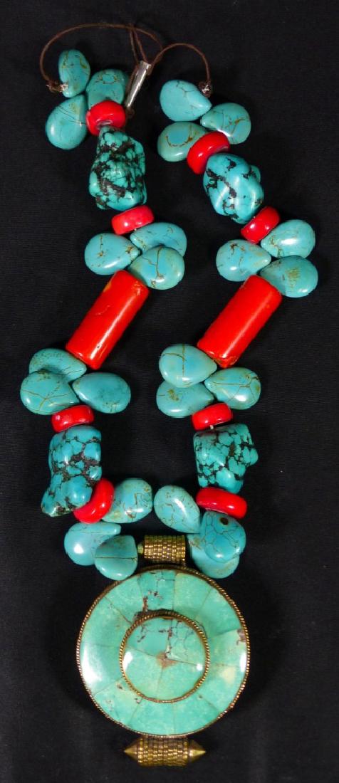 TURQUOISE & RED CORAL BEADED NECKLACE (1 of 5)