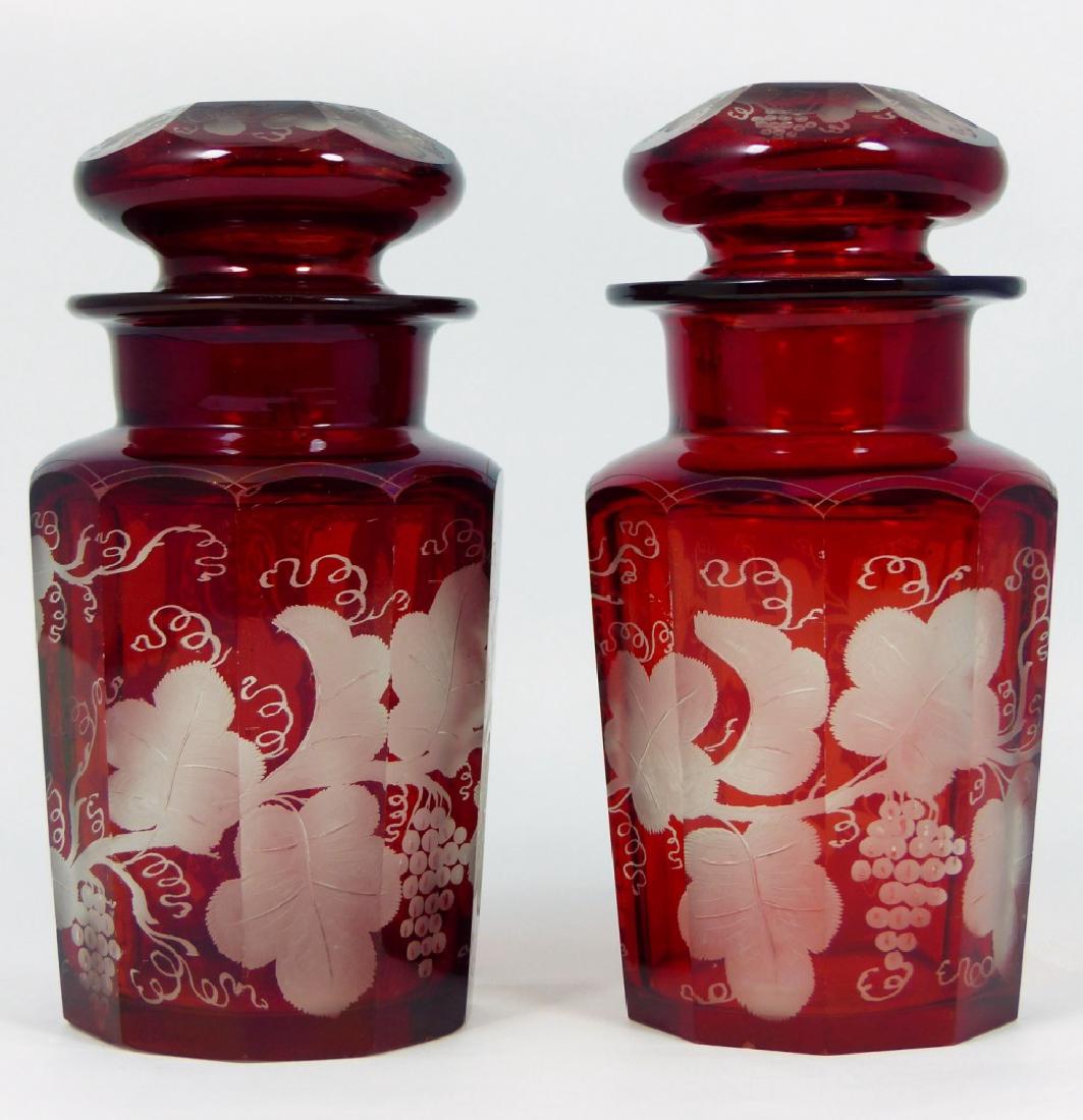 PR BOHEMIAN ETCHED RUBY GLASS JARS (1 of 6)