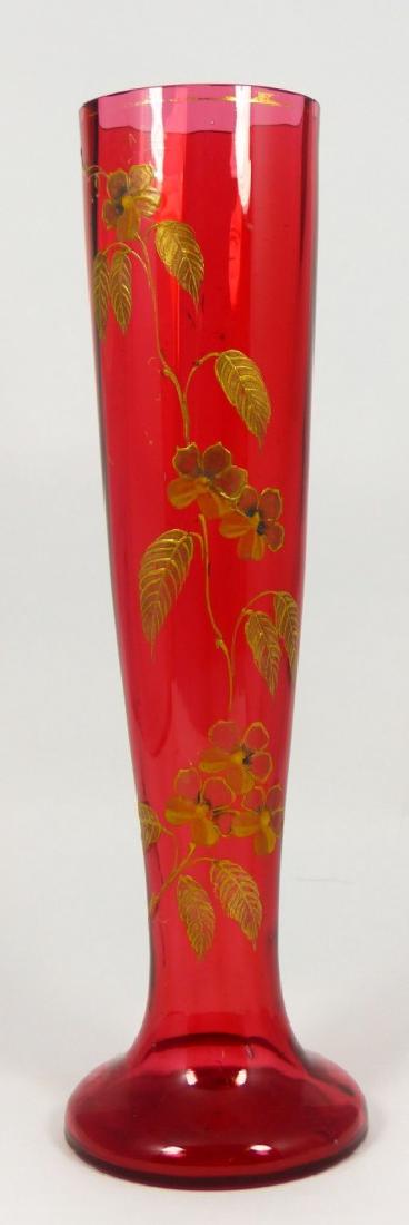 BOHEMIAN ENAMELED CRANBERRY GLASS VASE (1 of 5)