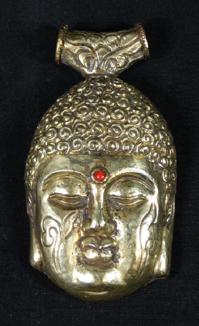 TIBETAN SILVER w CORAL BUDDHA HEAD PENDANT (1 of 4)