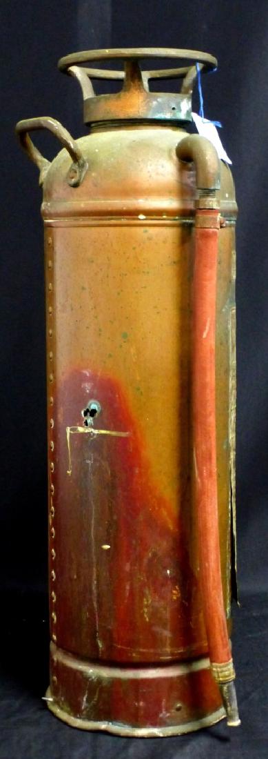 VINTAGE BRASS FIRE EXTINGUISHER w HOSE (1 of 10)