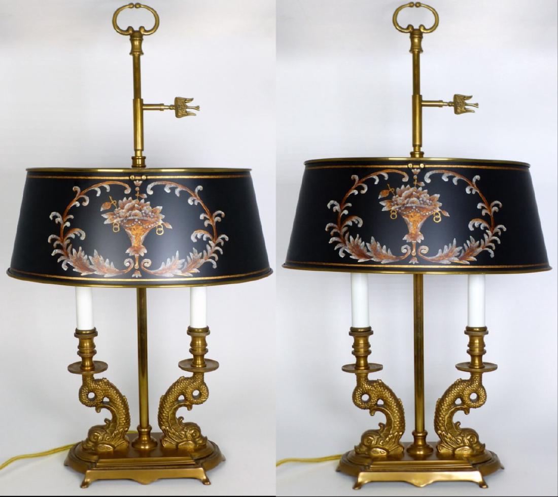 PR BRASS DOLPHIN FORM BOUILLOTTE TABLE LAMPS (1 of 10)