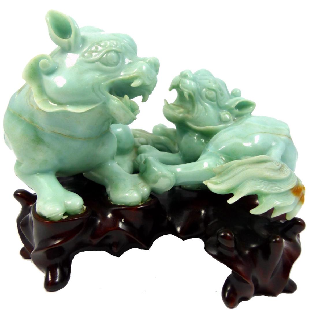 CHINESE CELADON JADEITE FOO LION CARVING (1 of 10)