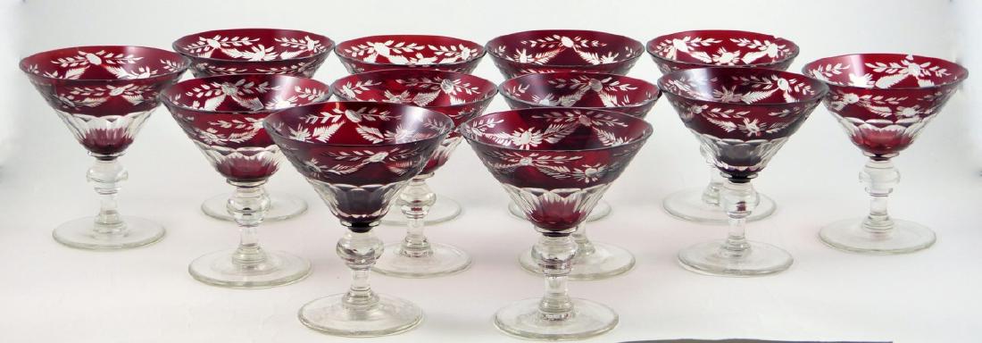 12pc BOHEMIAN RUBY CUT TO CLEAR GLASSES (1 of 8)