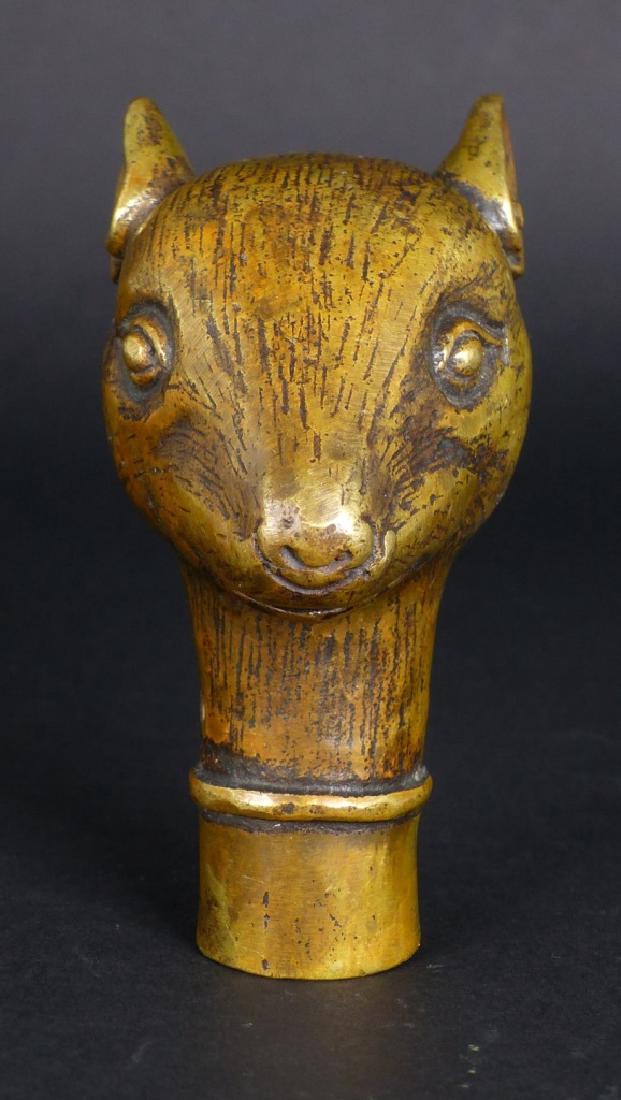CHINESE BRASS MOUSE CANE HANDLE (1 of 7)
