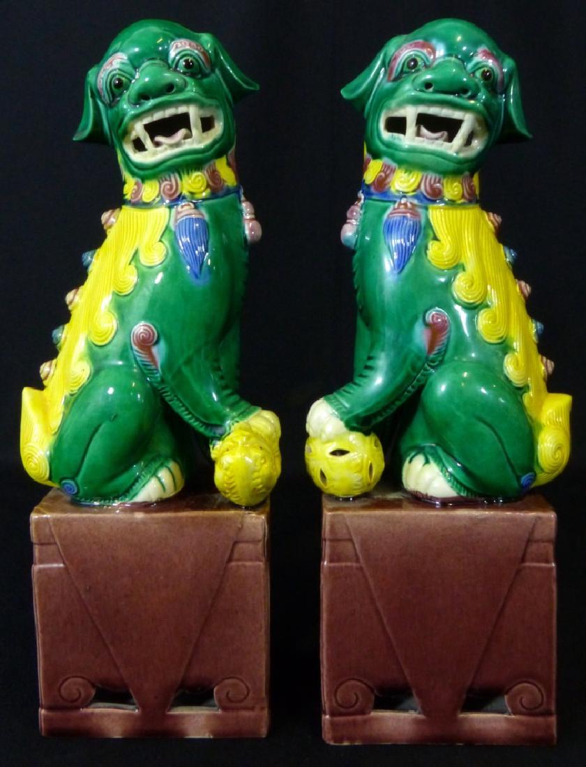 PAIR CHINESE GLAZED PORCELAIN FOO DOGS (1 of 6)