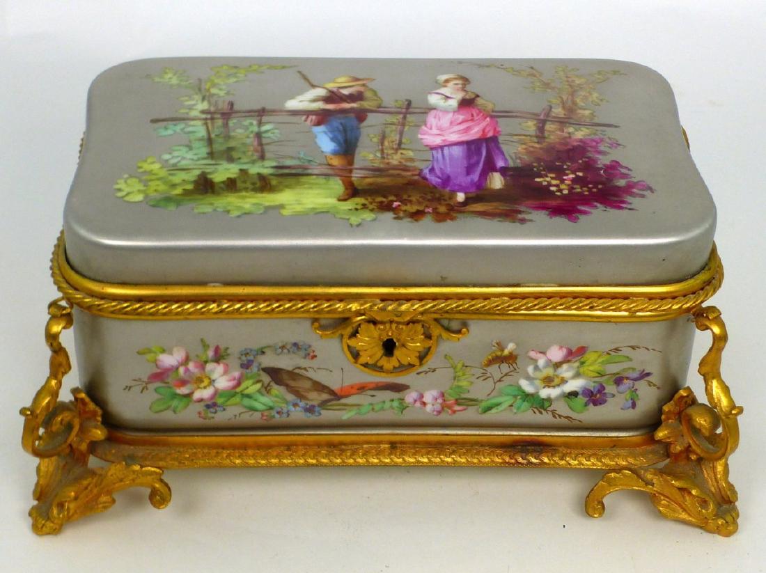 HAND PAINTED PORCELAIN ORMOLU MOUNTED JEWELRY BOX (1 of 10)