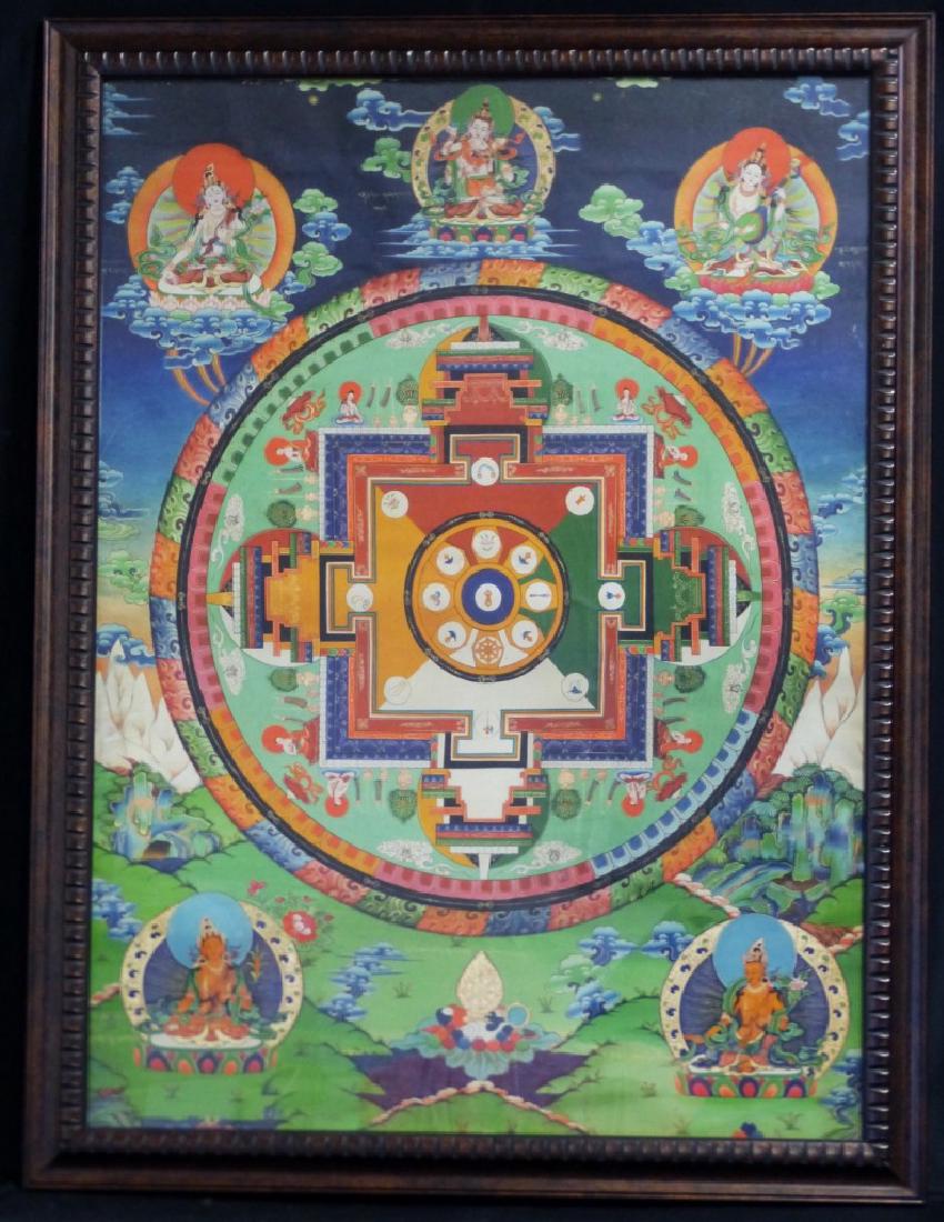 TIBETAN MANDALA THANGKA PAINTING ON FABRIC (1 of 3)