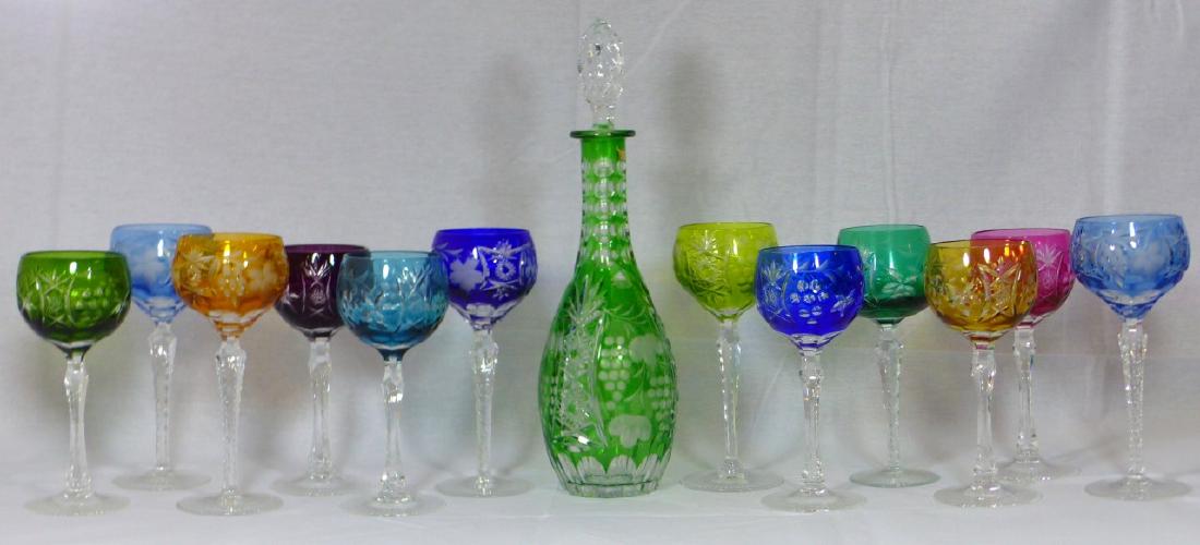 13pc BOHEMIAN CUT CRYSTAL GOBLETS & DECANTER (1 of 10)