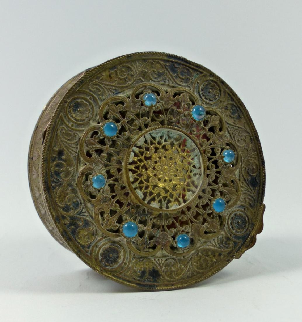 FRENCH GILT FILIGREE JEWELED COMPACT (1 of 5)