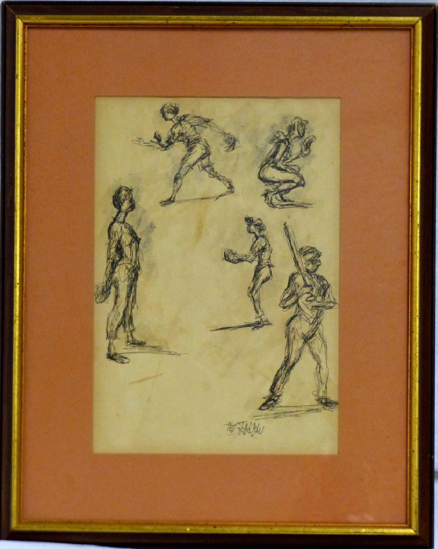 TED JASLOW INK & WATERCOLOR 'STUDY OF BASEBALL' (1 of 5)