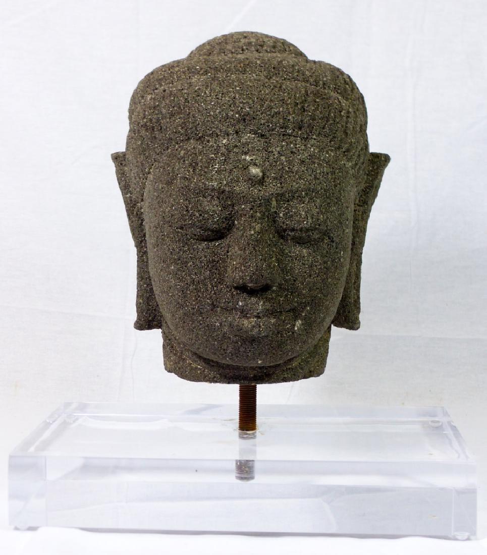 SOUTHEAST ASIAN STONE BUDDHA HEAD ON LUCITE BASE (1 of 5)