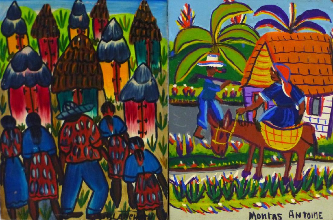 2pc HAITIAN OIL PAINTINGS ON MASONITE (1 of 7)