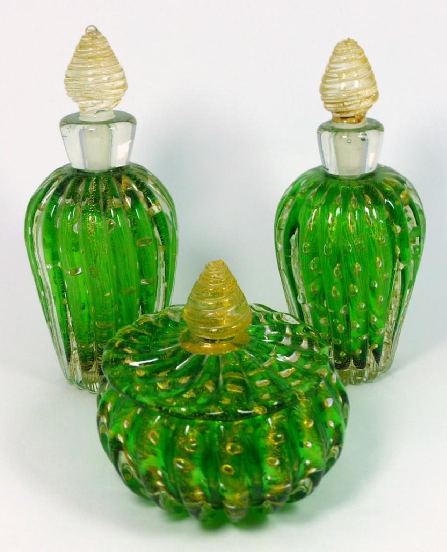 3pc MURANO RIBBED GOLD FLECK ART GLASS (1 of 8)