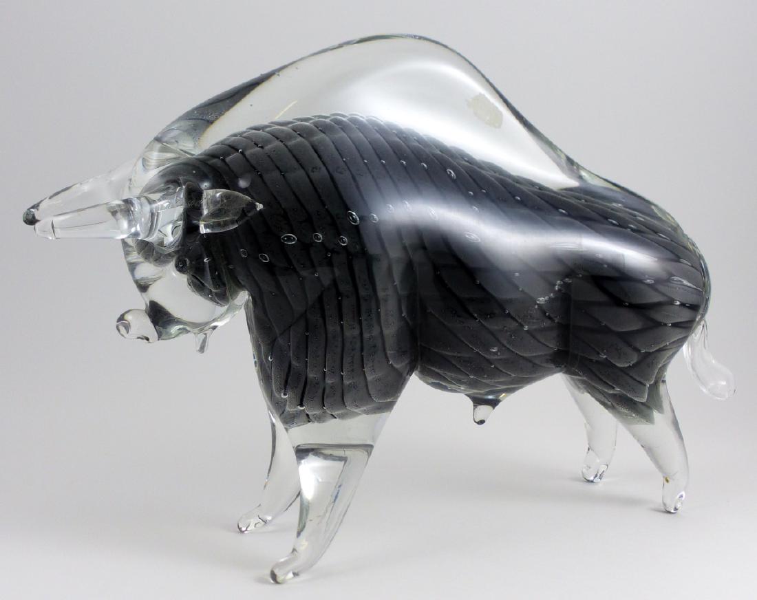 MURANO ART GLASS BULL BLACK & GREY (1 of 9)