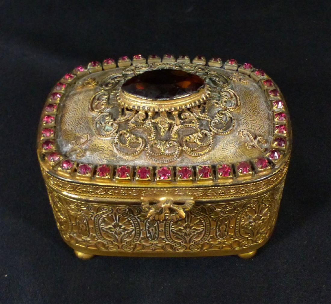 EMPIRE ART GOLD JEWELED CABOCHON GILT METAL BOX (1 of 9)