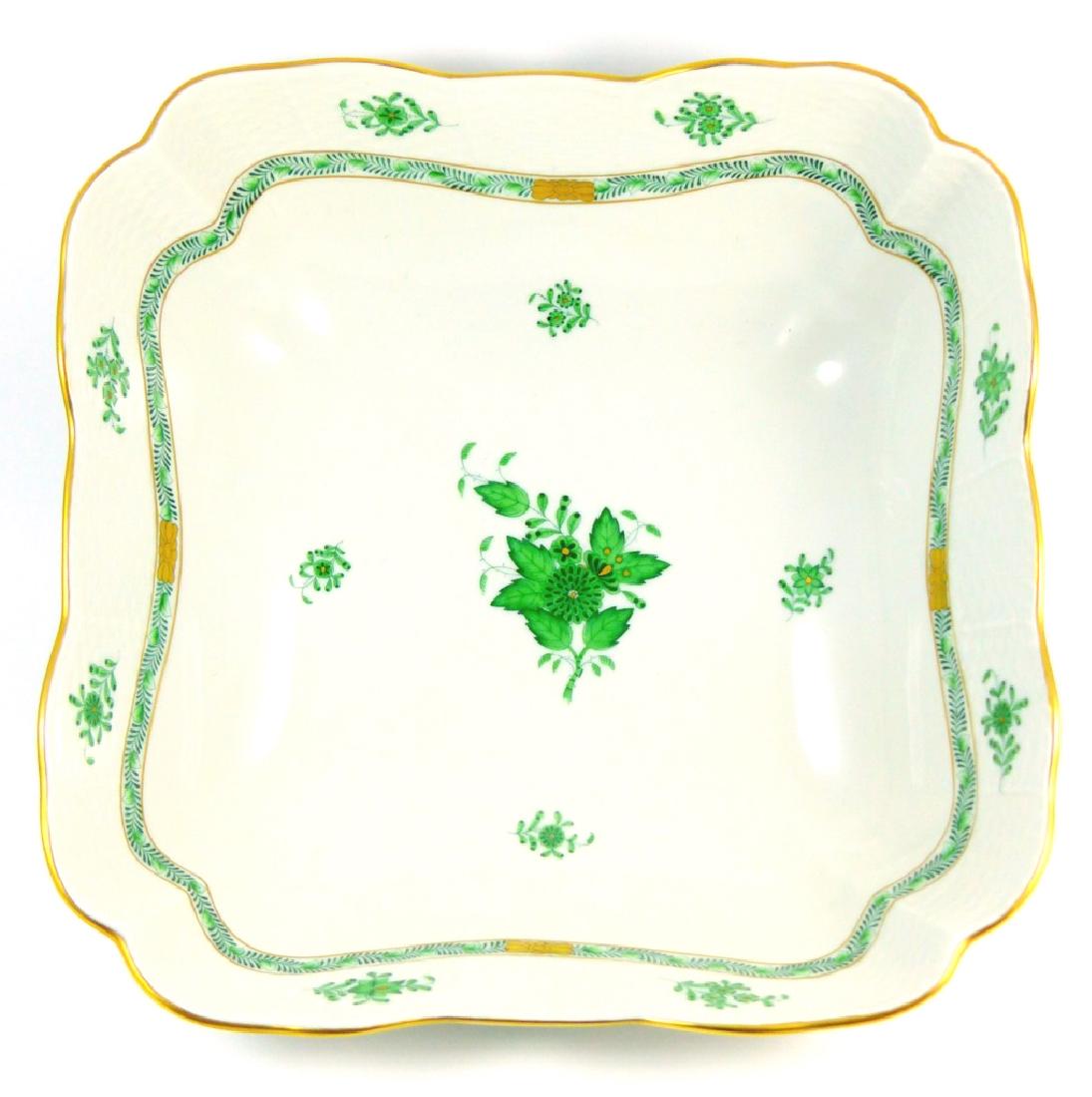 HEREND CHINESE BOUQUET GREEN LARGE SQUARE BOWL (1 of 5)