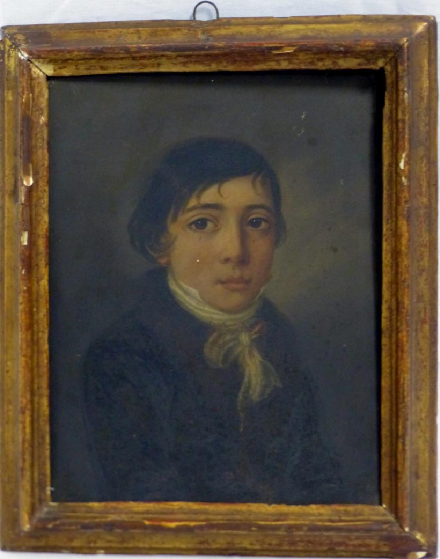 FOLK ART OIL PAINTING ON TIN PORTRAIT OF BOY (1 of 4)