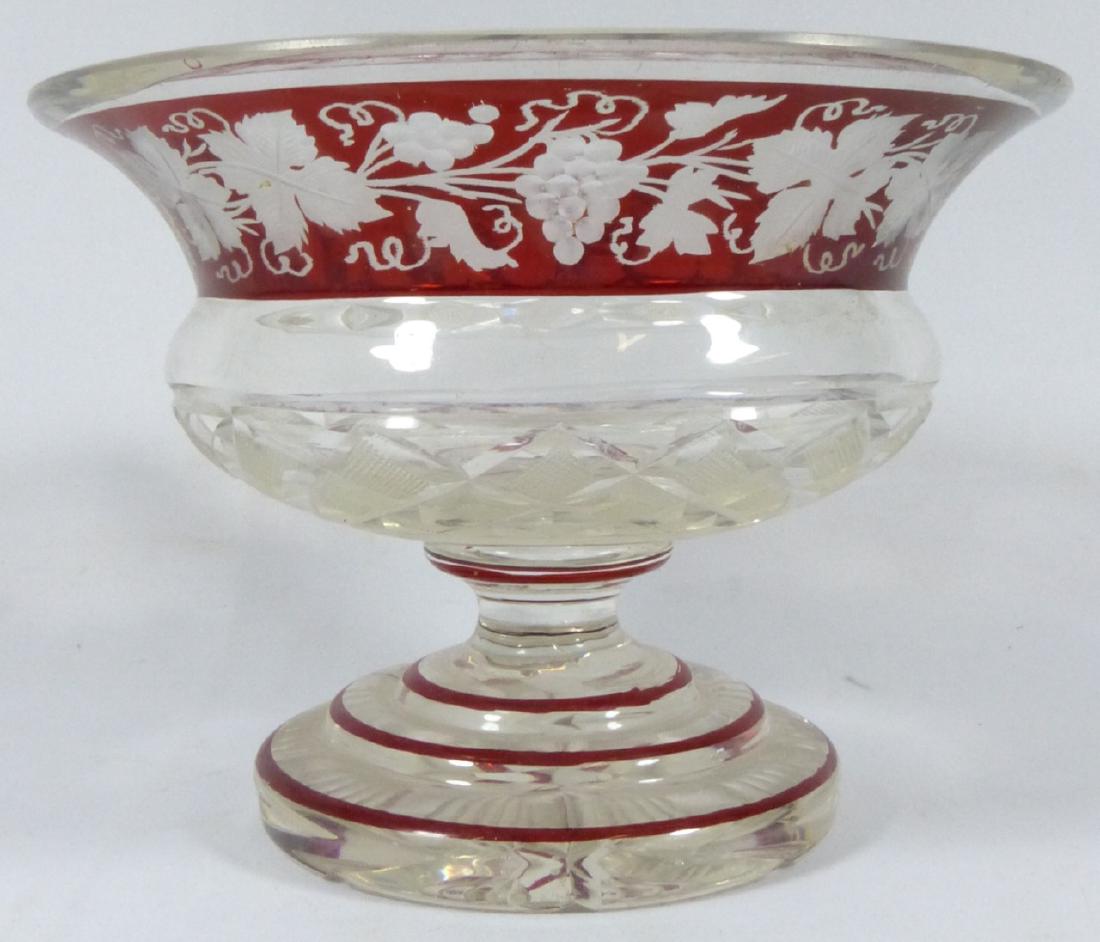 MOSER BOHEMIAN CRANBERRY CUT TO CLEAR FOOTED BOWL (1 of 3)