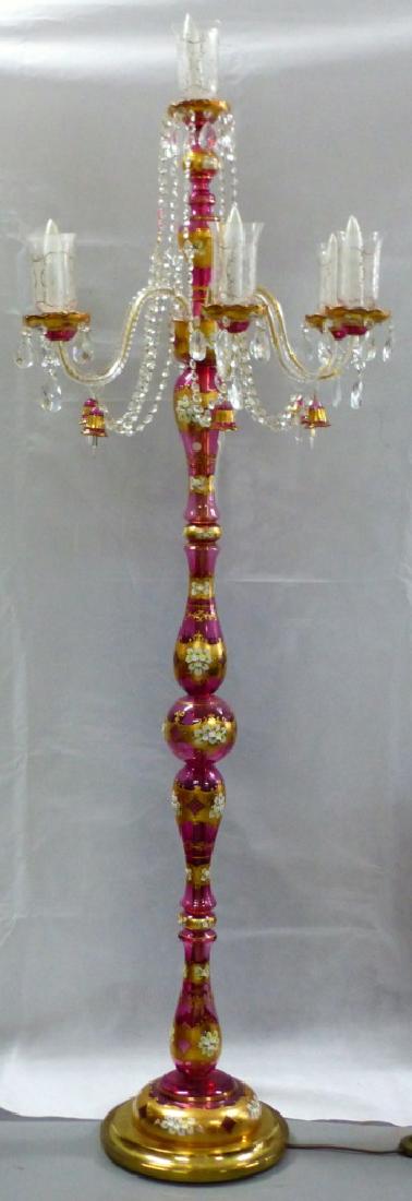 MOSER BOHEMIAN GILT CRANBERRY GLASS FLOOR LAMP (1 of 10)