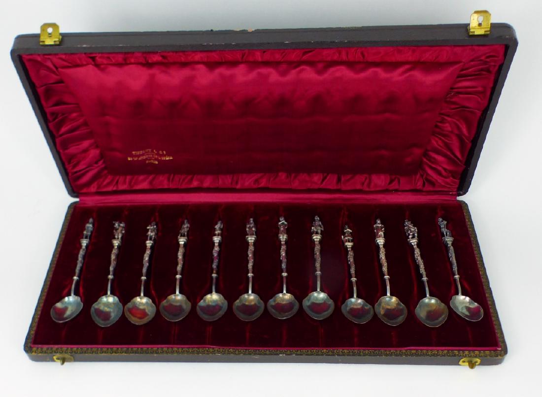 12pc TIFFANY FIGURAL SILVER SPOONS w BOX (1 of 8)
