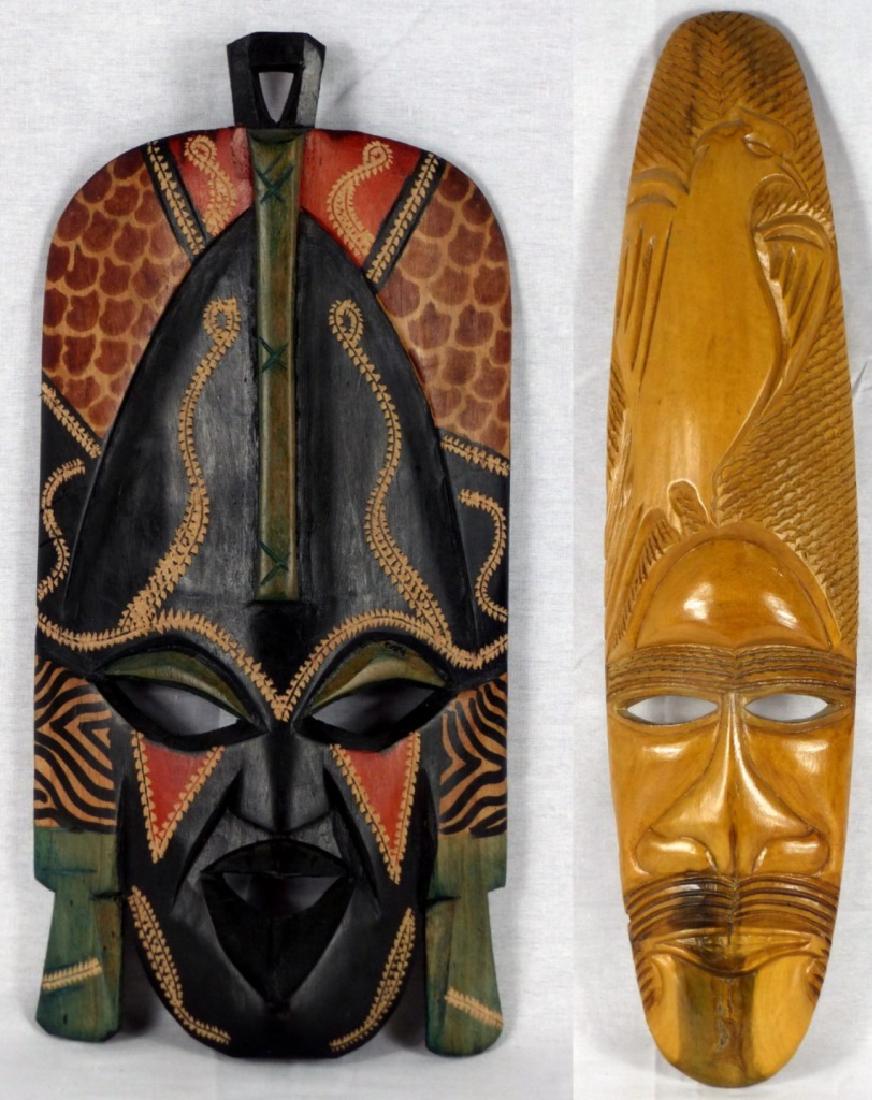 2pc AFRICAN CARVED TRIBAL WOODEN MASKS (1 of 5)