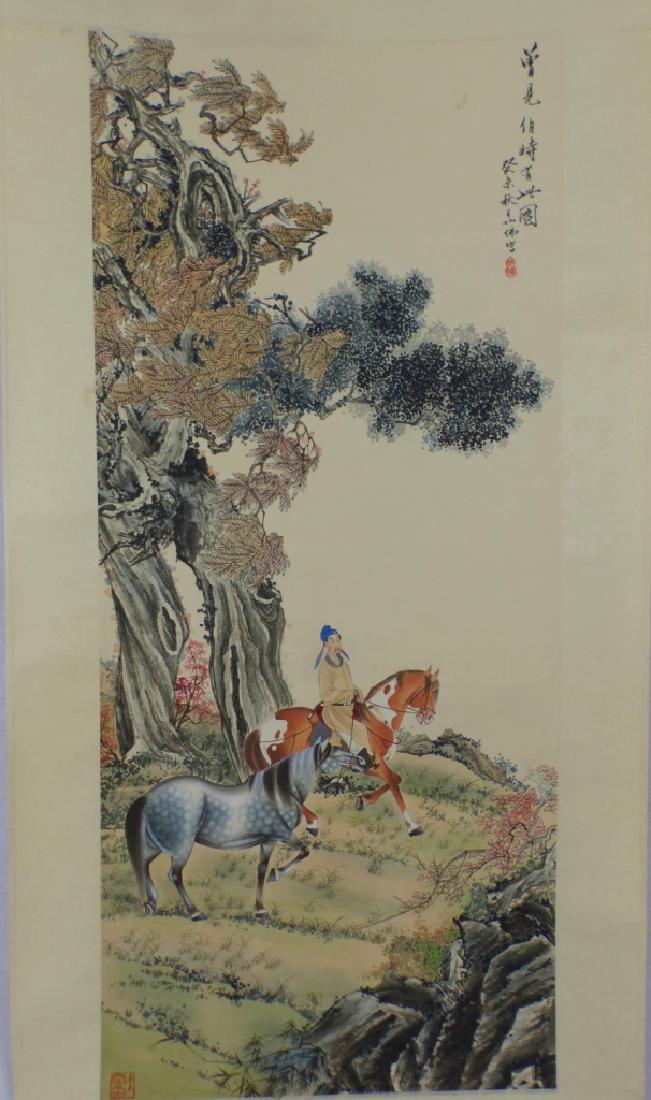 CHINESE SCROLL PAINTING OF HORSES & RIDER (1 of 6)