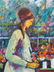 DONALD PURDY OIL PAINTING ON BOARD LADY w FLOWERS - 3