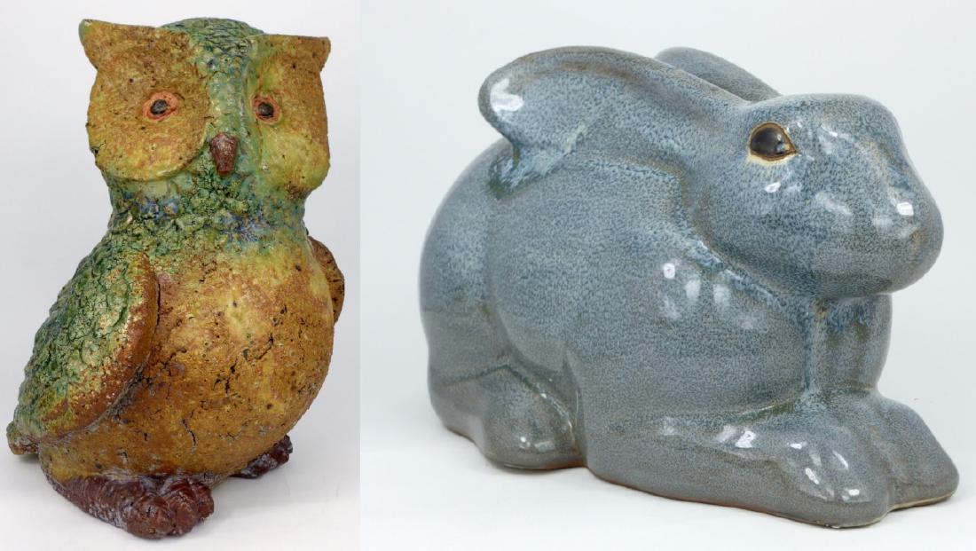 2pc LARGE OWL & RABBIT POTTERY SCULPTURES (1 of 7)