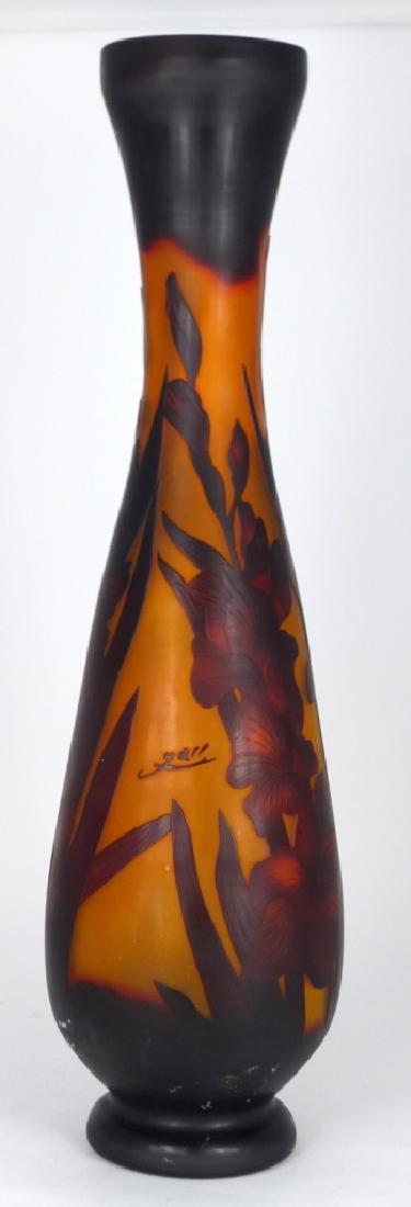 LARGE GALLE STYLE FLORAL CAMEO GLASS VASE 21" (1 of 7)