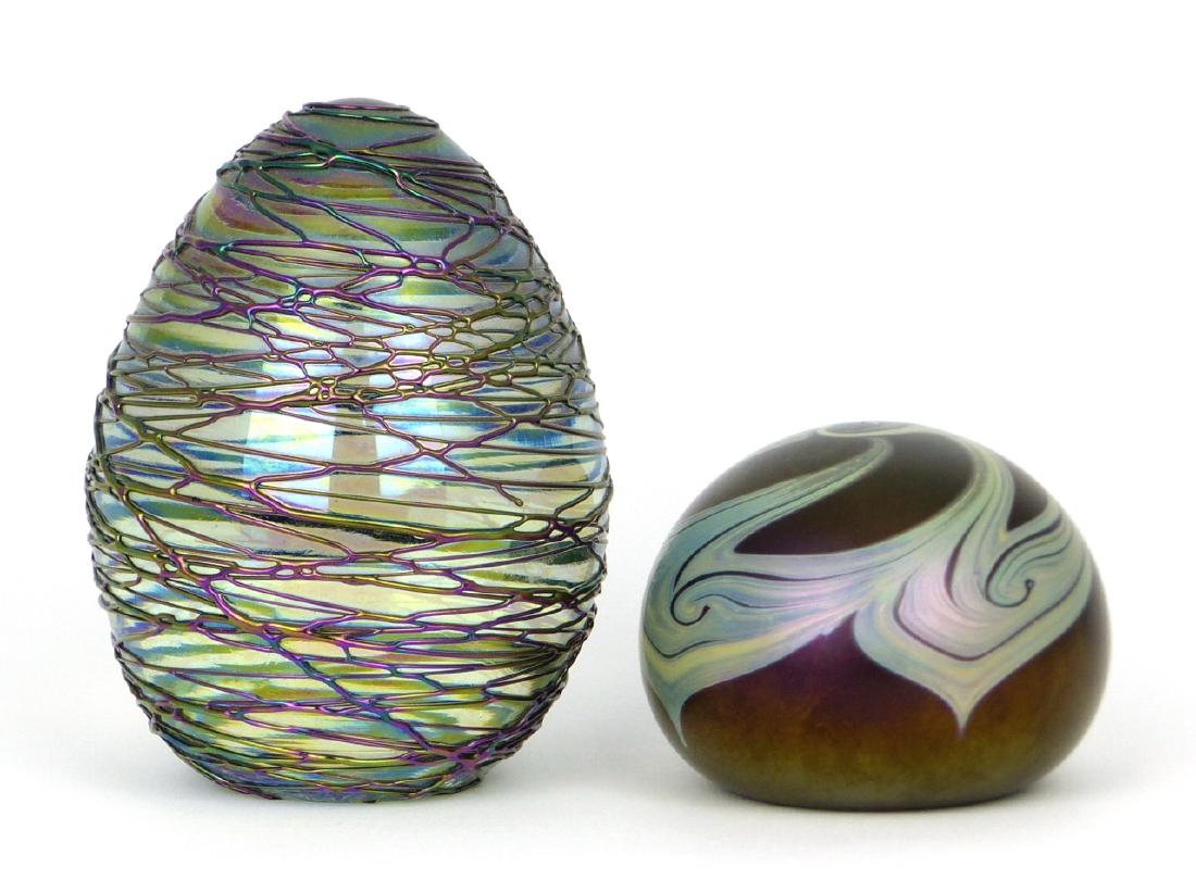 2pc IRIDESCENT STUDIO ART GLASS PAPERWEIGHTS (1 of 8)