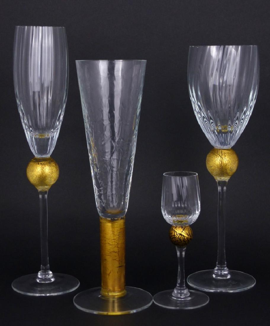 4pc VENETIAN GOLD FLECKED ART GLASS GOBLETS SIGNED (1 of 9)