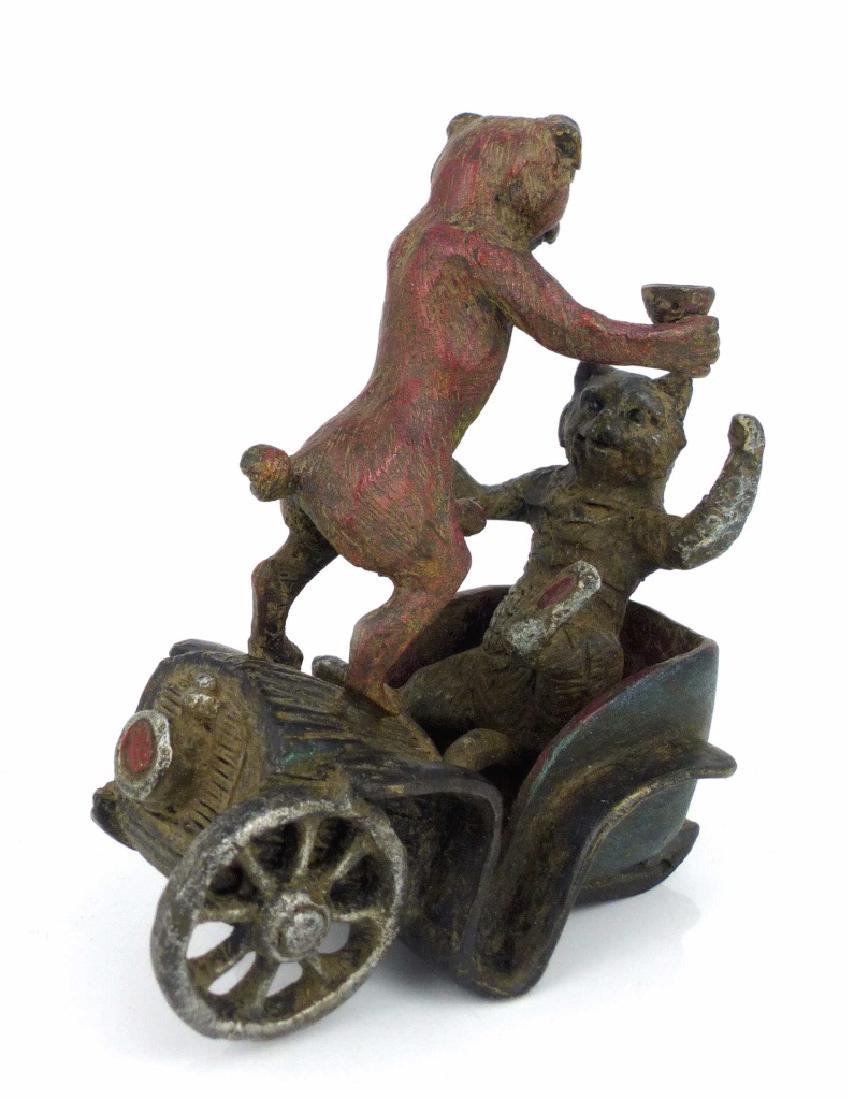 VIENNA BRONZE PUG & CAT IN CAR SCULPTURE (1 of 7)