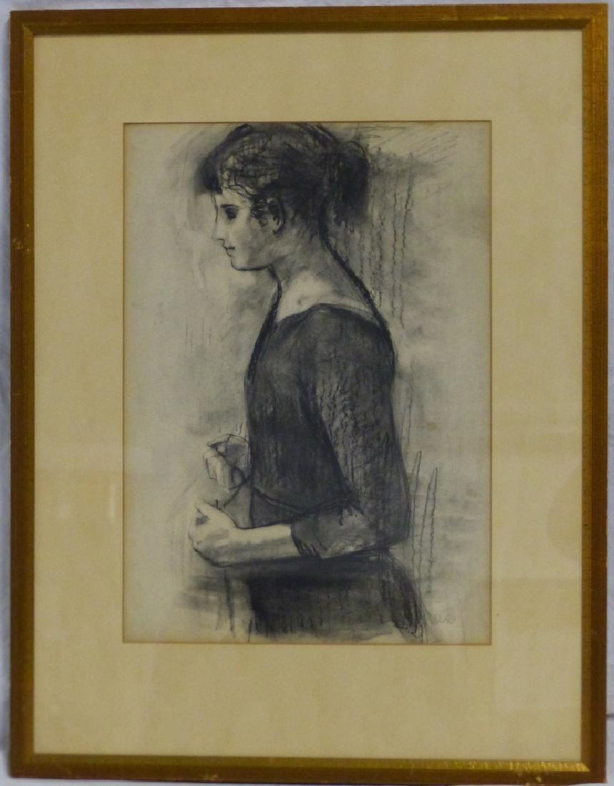 LAMBRO AHLAS CHARCOAL PORTRAIT OF YOUNG GIRL (1 of 6)