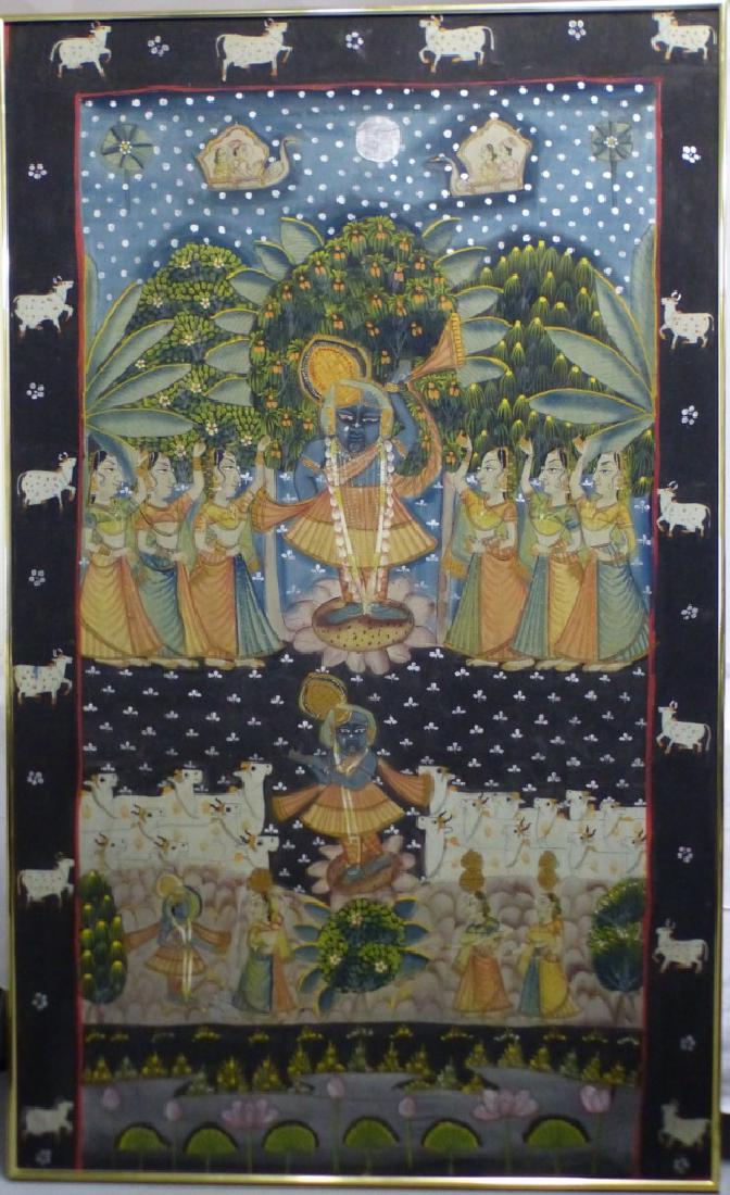 LARGE INDIAN PICHHAVAI PAINTING OF KRISHNA w GOPIS (1 of 6)