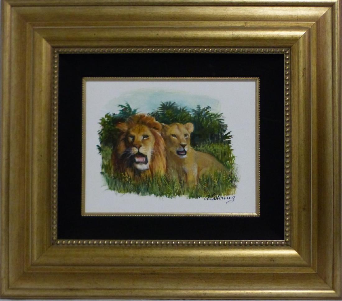ADOLF SEHRING LION & LIONESS OIL PAINTING / CANVAS (1 of 7)