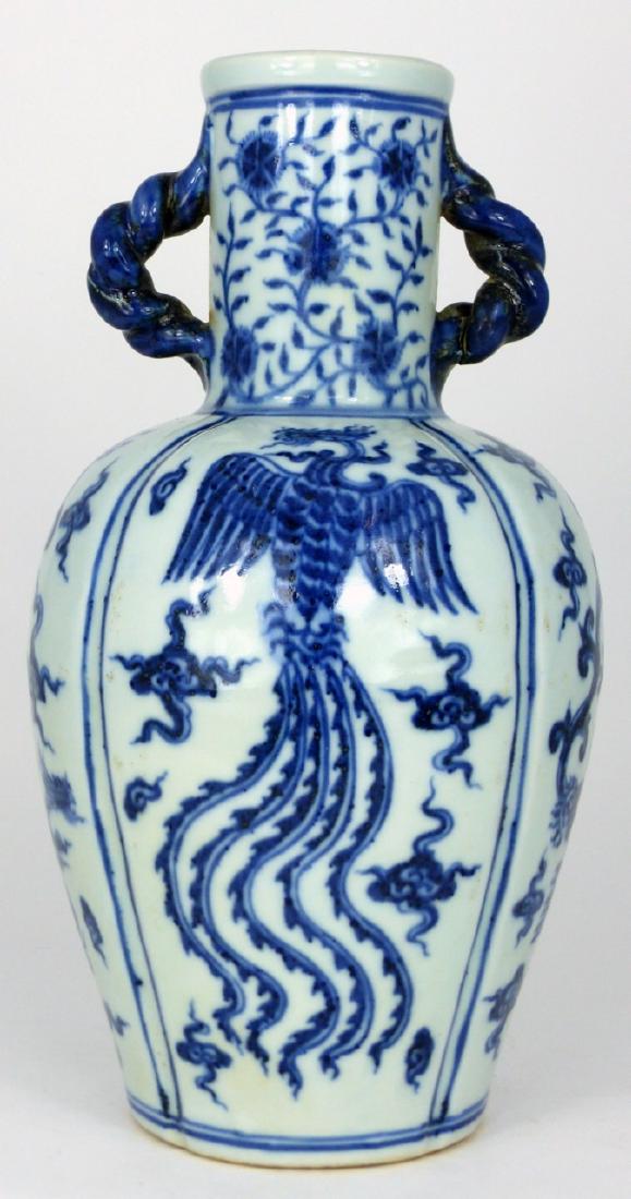 CHINESE BLUE & WHITE PORCELAIN PHOENIX VASE (1 of 10)