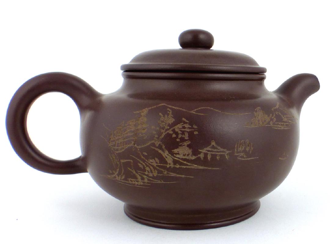 CHINESE YIXING ZISHA TEAPOT w LANDSCAPE SCENE (1 of 6)