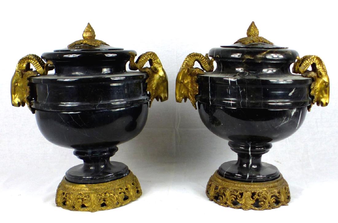 PR MARBLE & BRONZE RAM'S HEAD URNS (1 of 10)