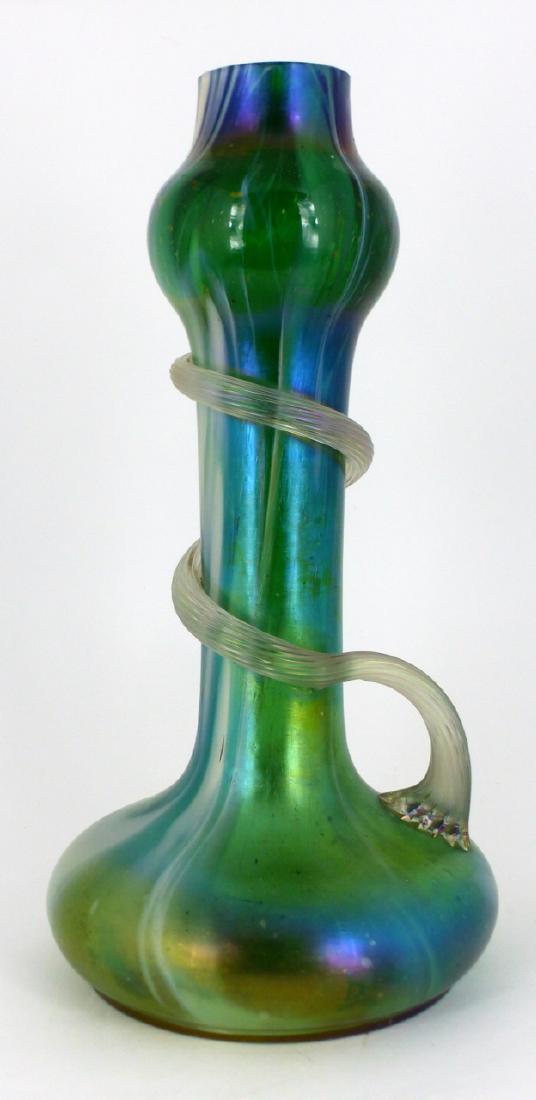 BOHEMIAN GREEN IRIDESCENT ART GLASS SNAKE VASE (1 of 7)
