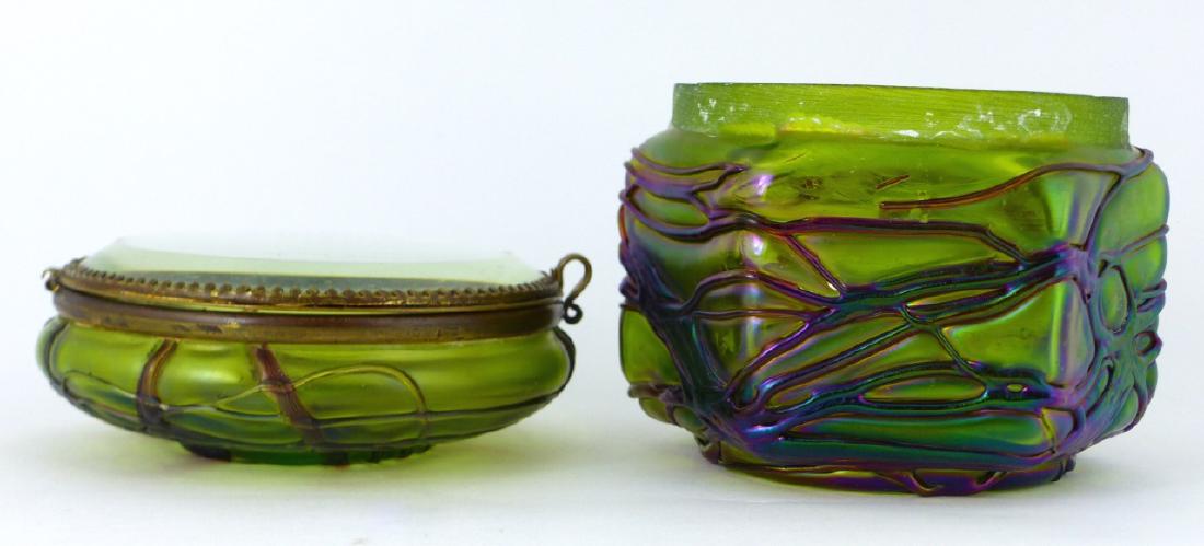 2pc BOHEMIAN IRIDESCENT THREADED GLASS BOX & BOWL (1 of 11)