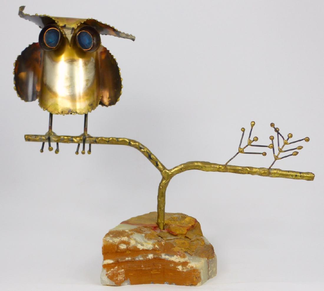 CURTIS JERE BRASS OWL ON BRANCH SCULPTURE (1 of 9)
