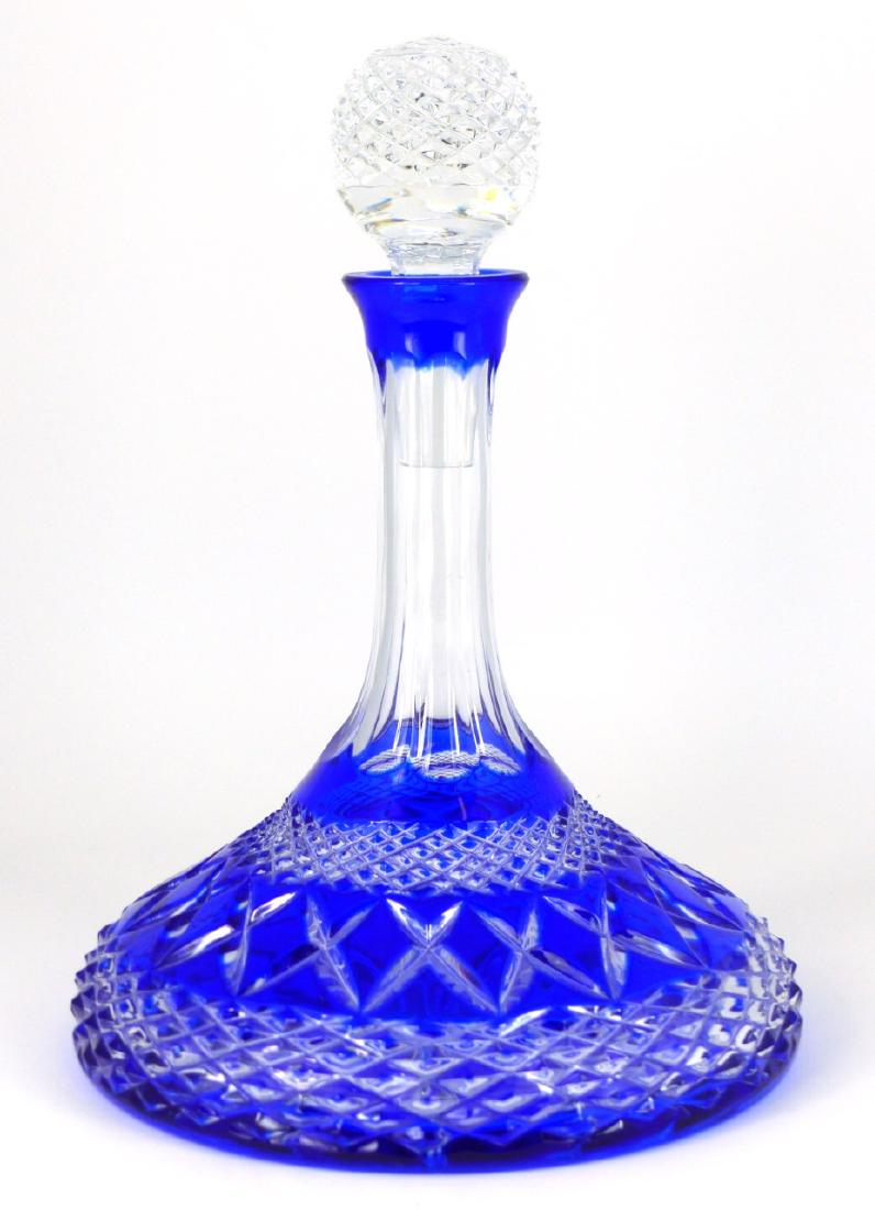 BOHEMIAN COBALT CUT TO CLEAR GLASS SHIPS DECANTER (1 of 8)