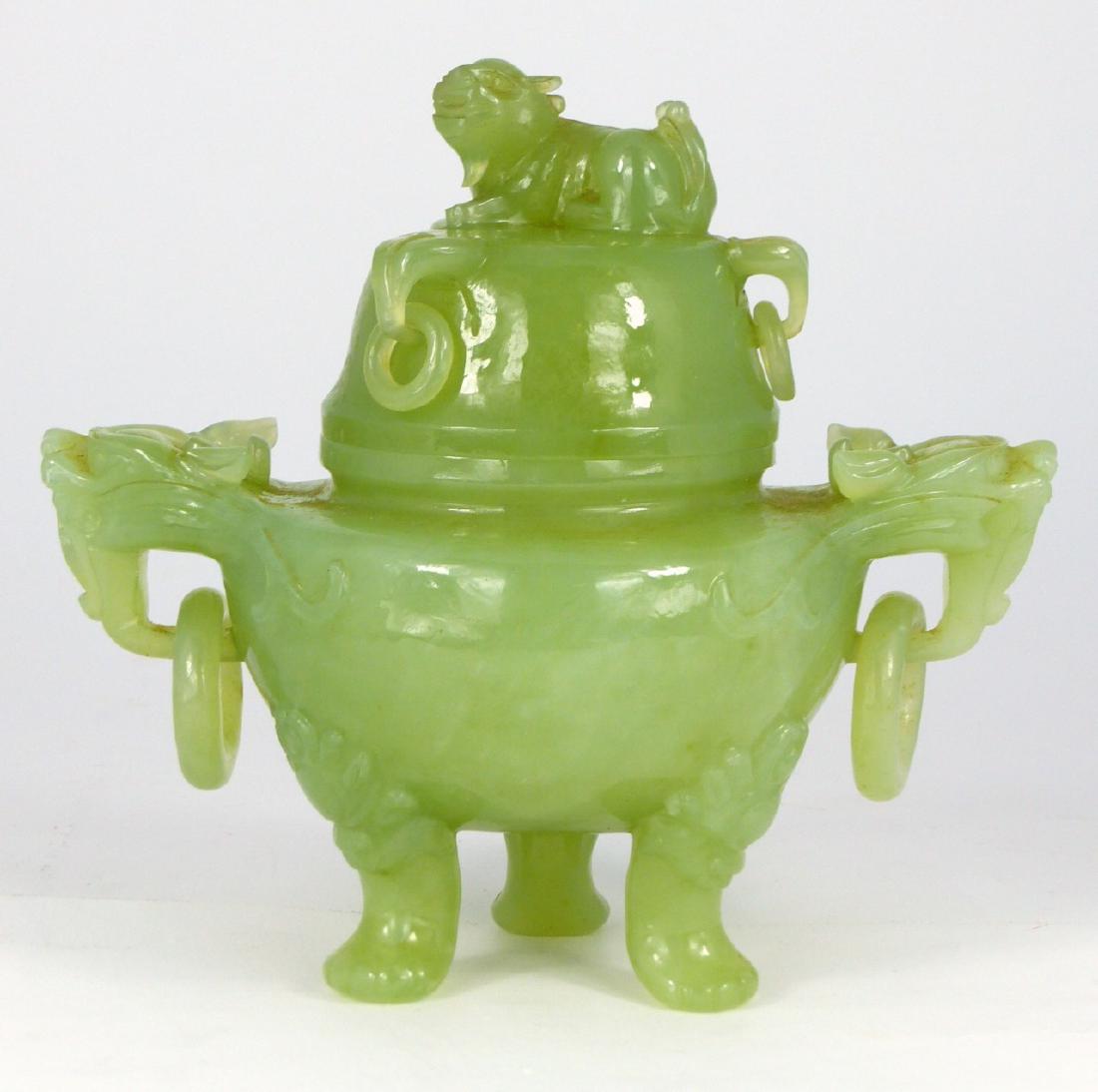 CHINESE SERPENTINE JADE FOO LION CENSER (1 of 8)