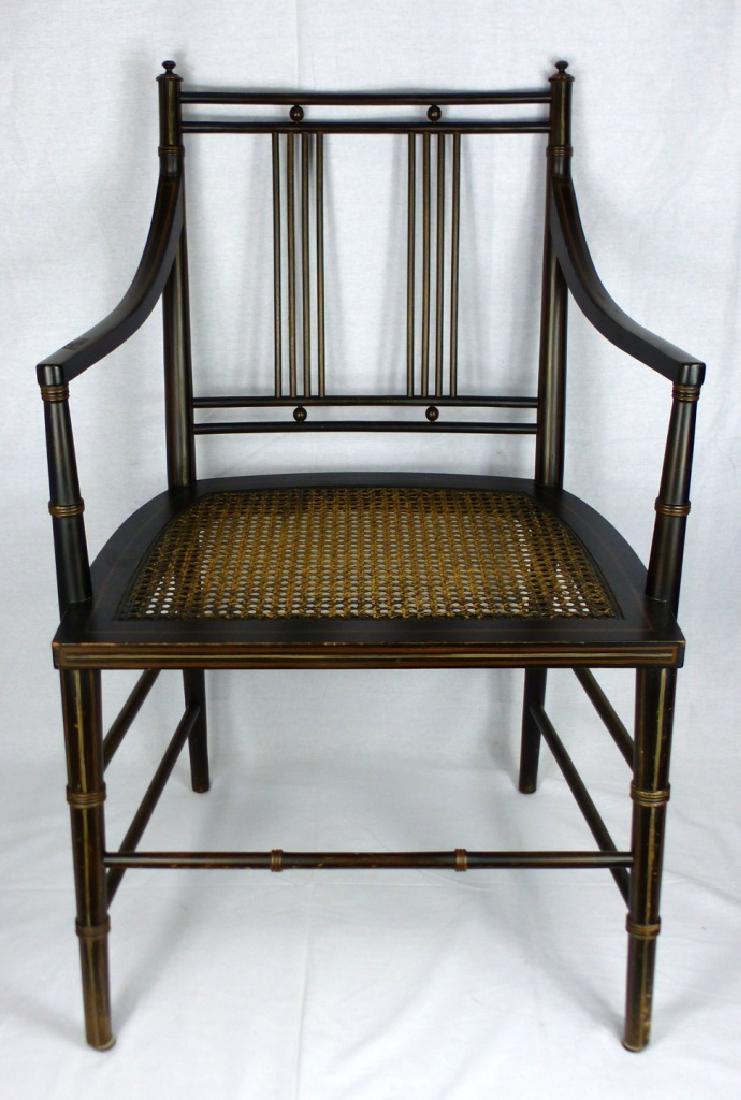 BAKER EBONY ARM CHAIR w CANED SEAT (1 of 9)