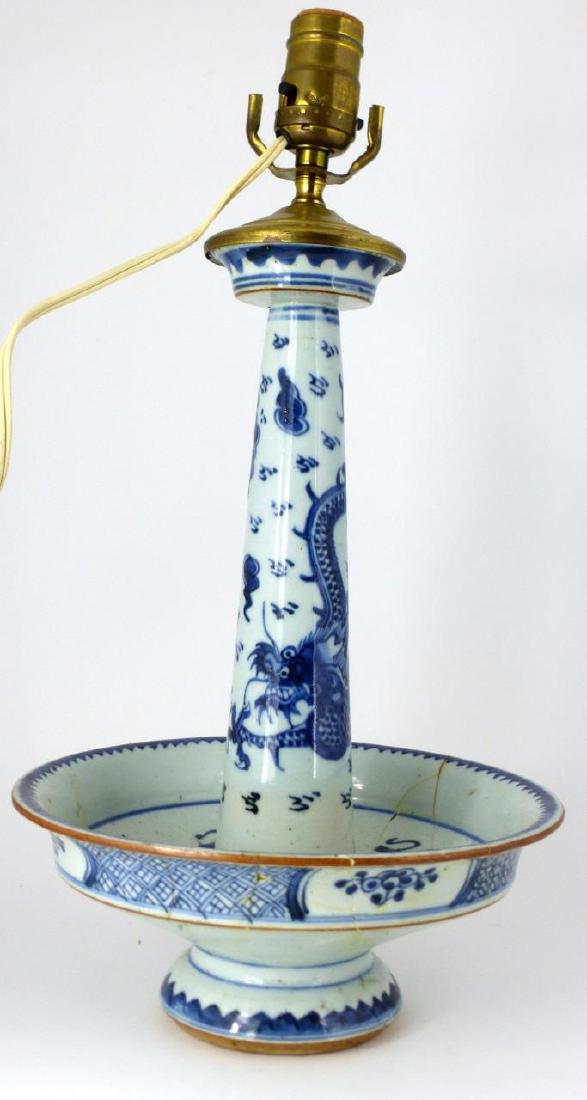 CHINESE BLUE & WHITE PORCELAIN CANDLE HOLDER LAMP (1 of 18)