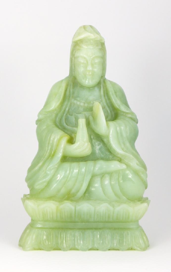CHINESE CARVED JADE QUAN YIN SCULPTURE (1 of 7)