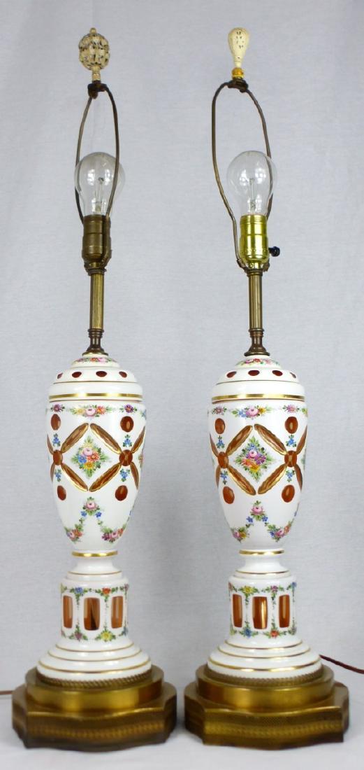 PR BOHEMIAN WHITE CUT TO AMBER GLASS TABLE LAMPS (1 of 7)