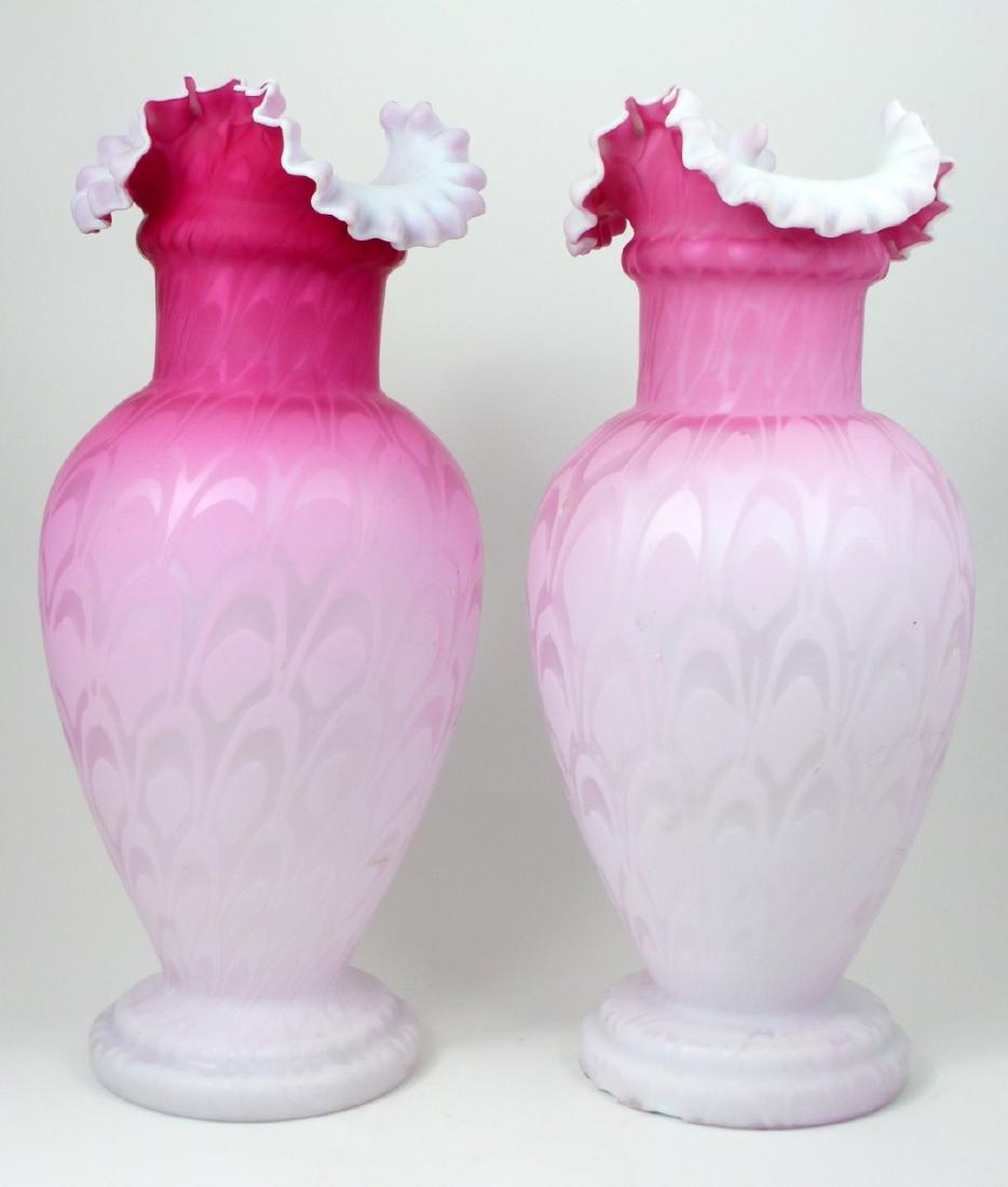 PR VICTORIAN RUFFLED SATIN ART GLASS VASES 13" (1 of 9)