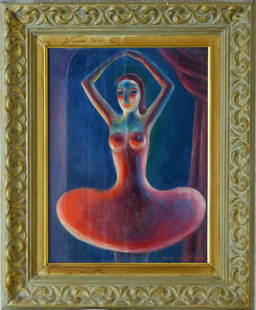 PAUL MELTSNER 'BALLET DANCER' OIL ON CANVAS: Paul Raphael Meltsner (American, 1905-1966) oil painting on canvas depicting a ballet dancer. Signed lower right. Measures 15 1/2" (39.3cm) x 11 1/2" (29cm) + 3 1/4" (8.2cm) frame.